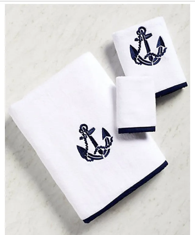 Bias Trim Embroidered Anchor Towel Set