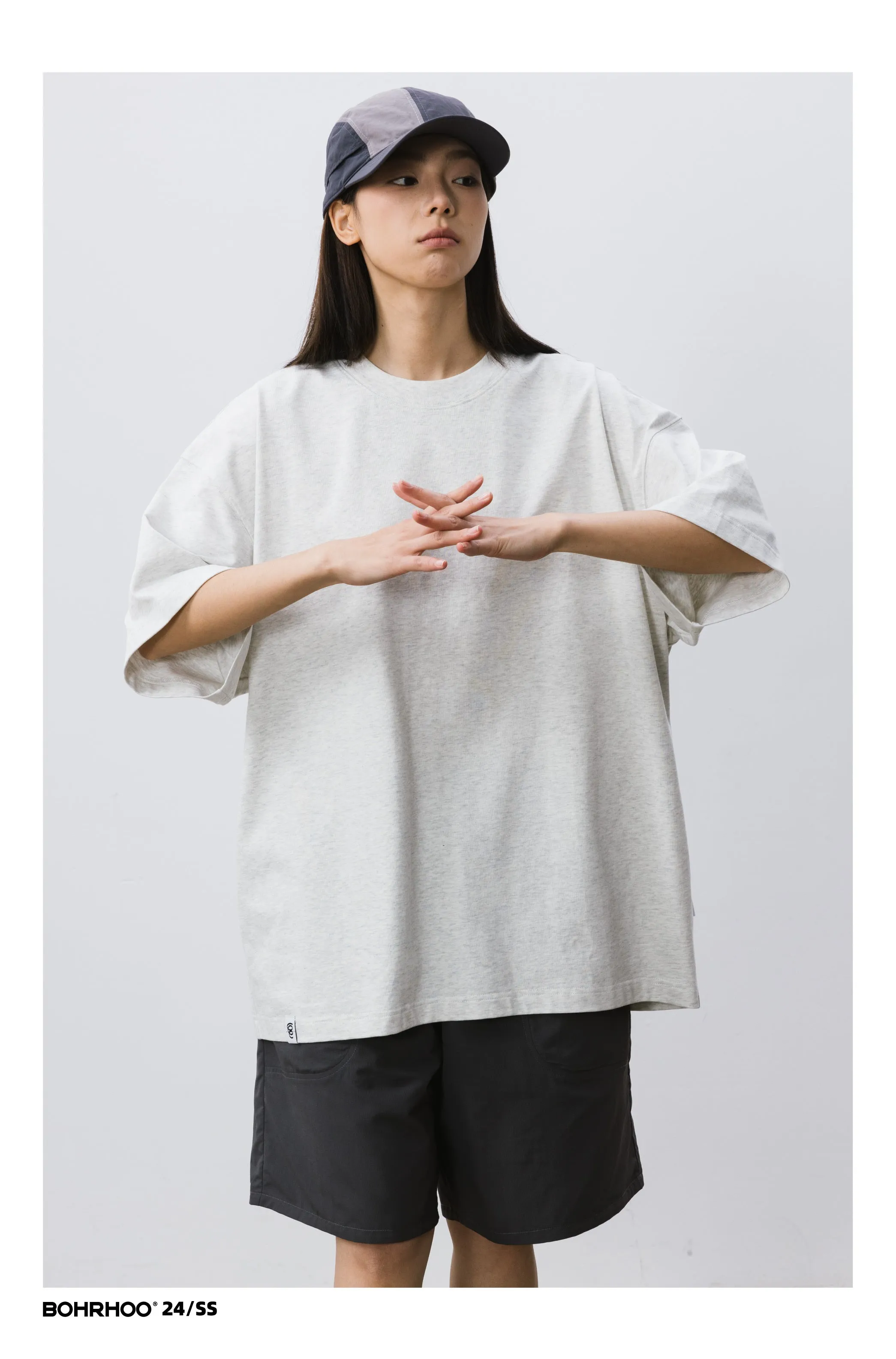 BOHRHOO ピュアコットンルーズラウンドネックTシャツ BHH025