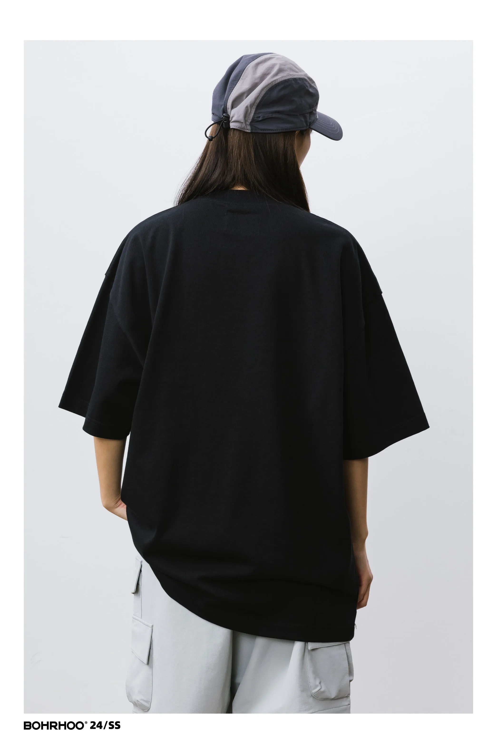 BOHRHOO ピュアコットンルーズラウンドネックTシャツ BHH025