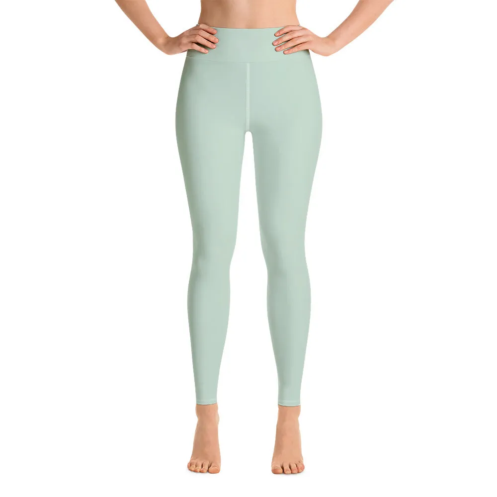 Pale Green Yoga Leggings, Cream Green Color Women's Long Yoga Tights-Made in USA/EU/MX