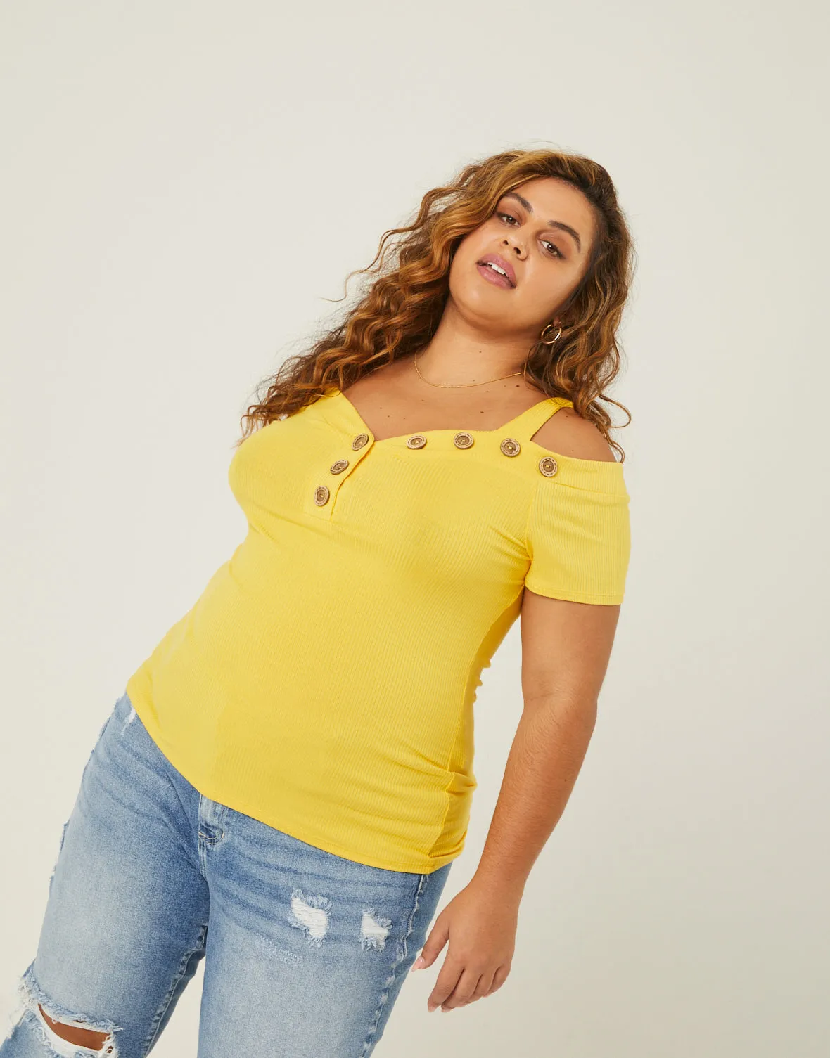 Plus Size Button Detail Top