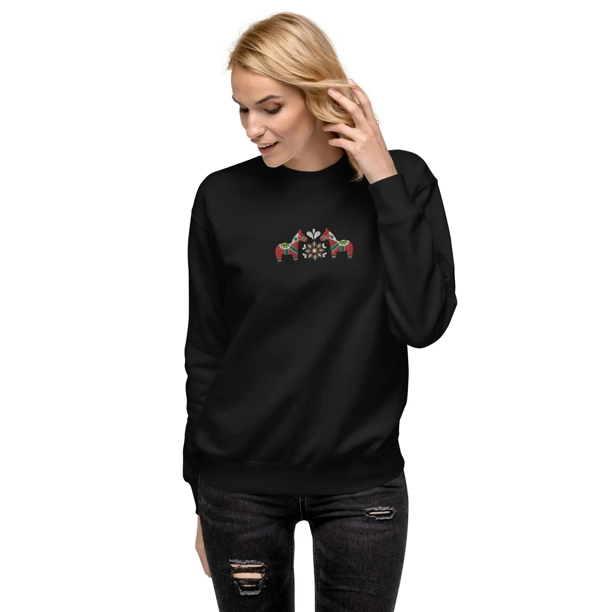 Swedish Red Dala Horse Sweatshirt - Embroidered