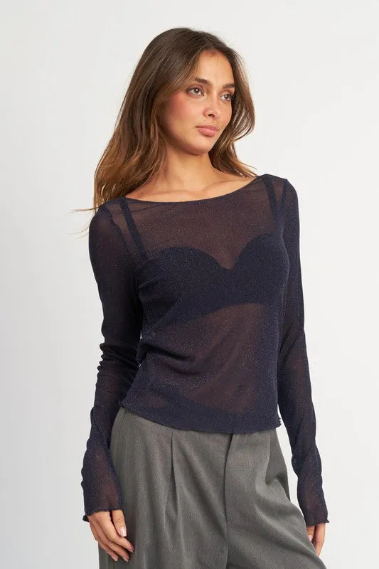 TEEK - BLACK GLITTER MESH TOP