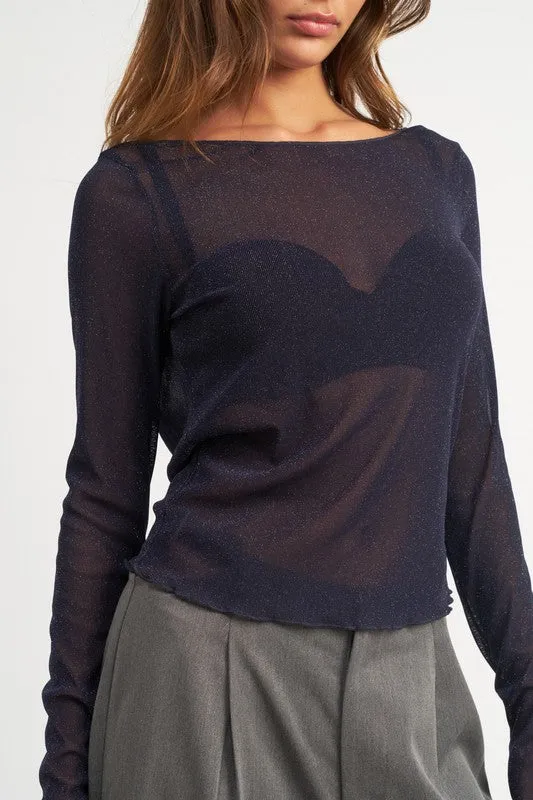 TEEK - BLACK GLITTER MESH TOP