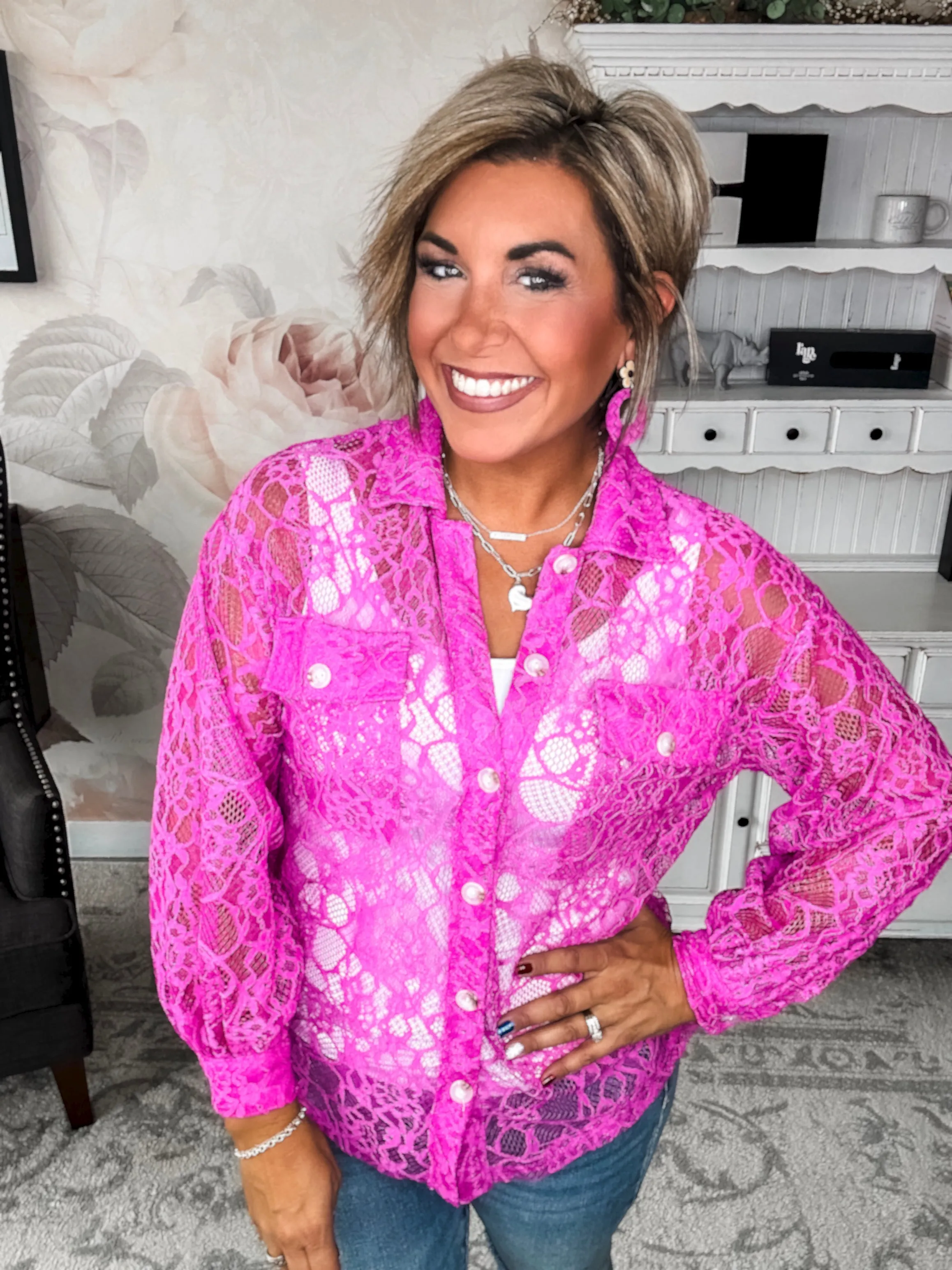 The Best That I Can Lace Shacket - Magenta