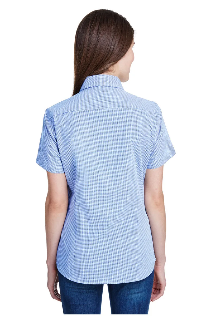 Women's Microcheck Short Sleeve Cotton Shirt (Light Blue / White)