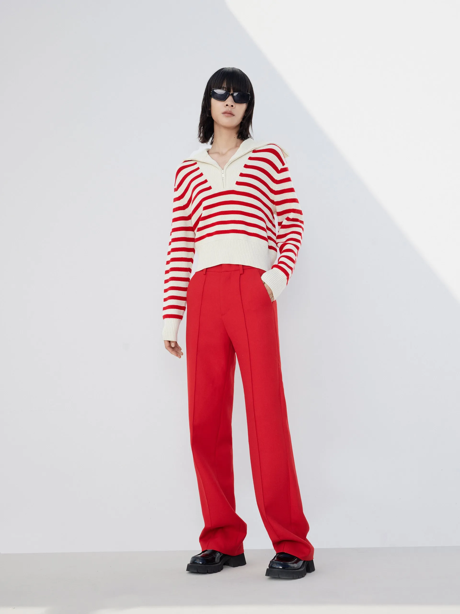 Wool Blend Striped Knit Top