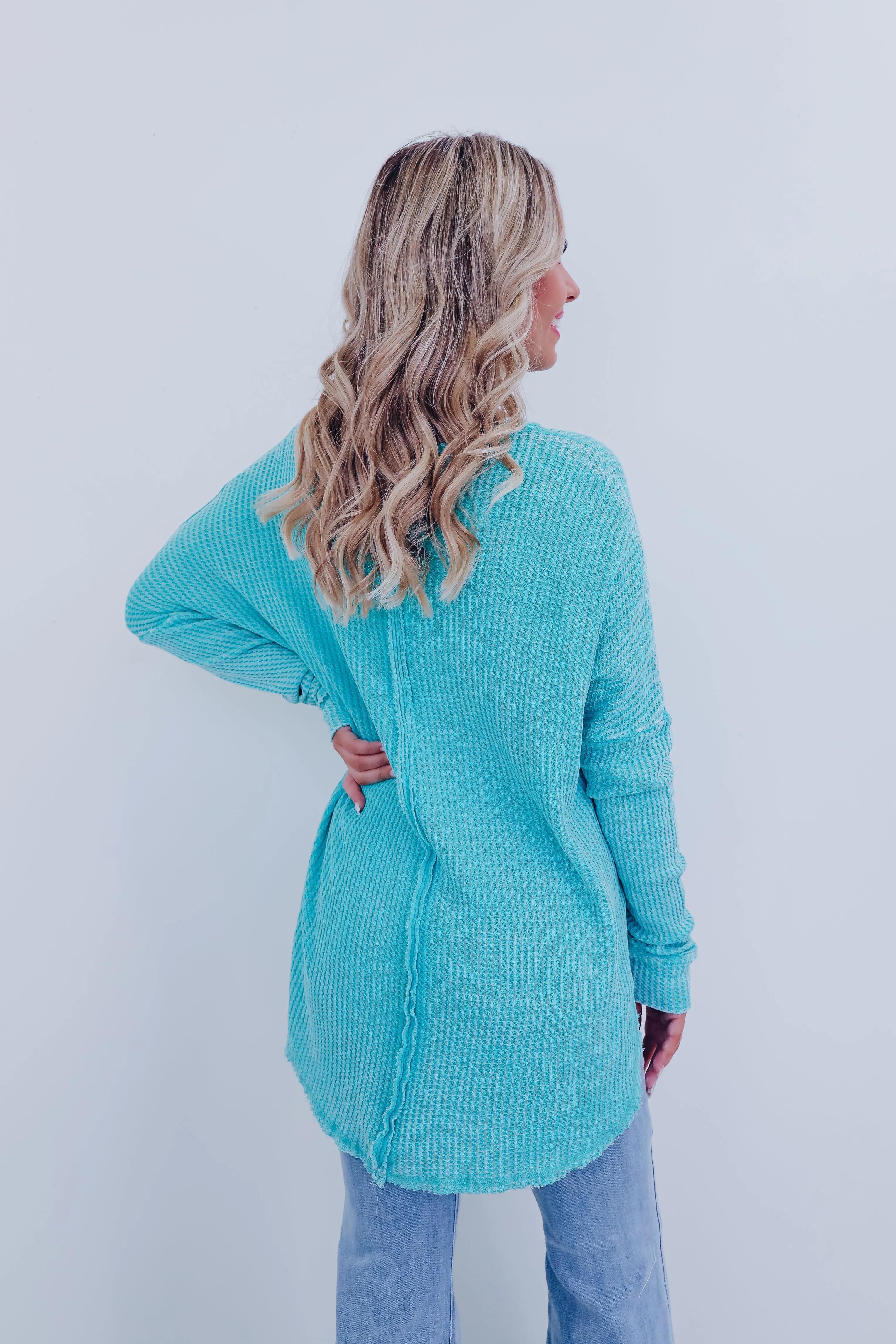 Wrenley Waffle Knit Top - Turquoise